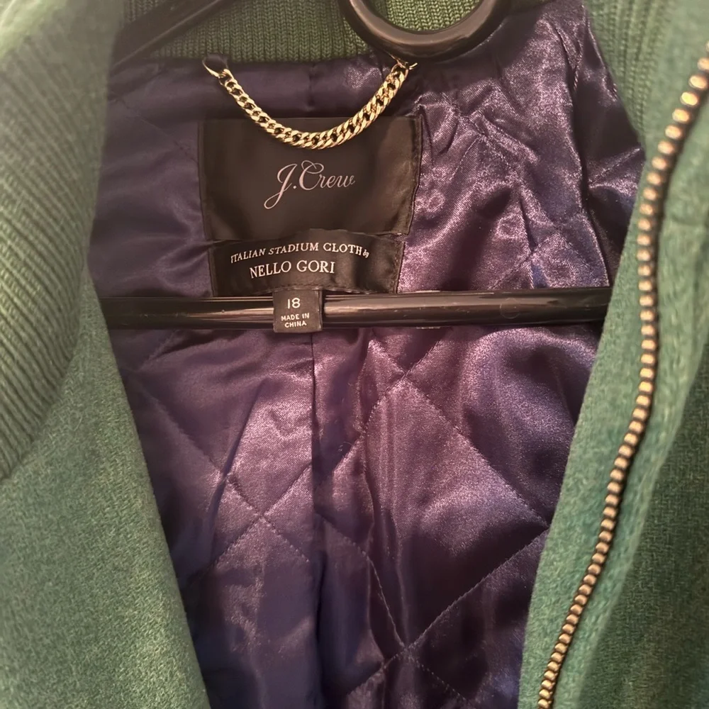 J. Crew Green Coat with Navy Quilted Lining - Picture 2 of 5